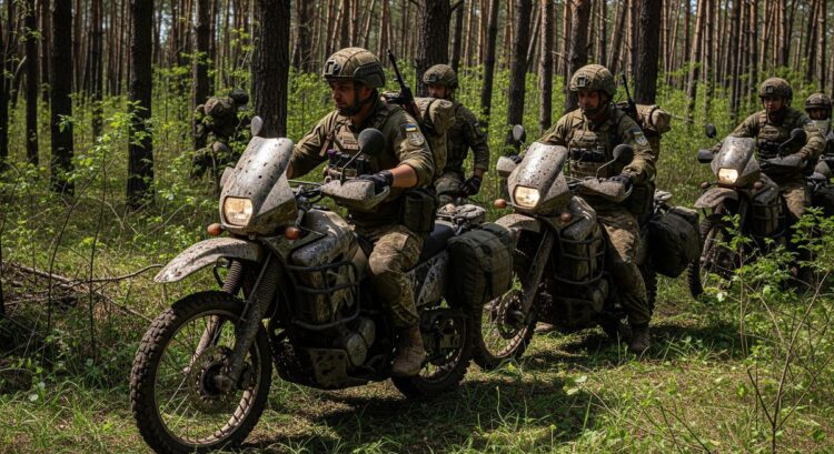 As motos do exército ucraniano na guerra contra Putin