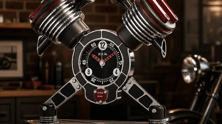 Relógio em forma de motor em V é mais caro do que uma moto de média cilindrada