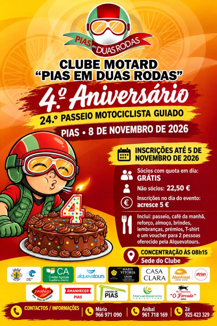 Clube Motard “Pias em Duas Rodas” celebra 4.º aniversário com passeio guiado